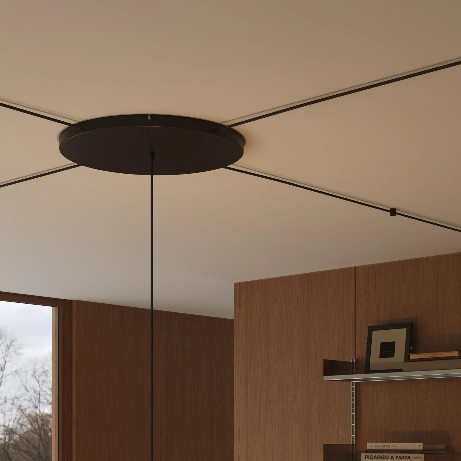 Round aluminum ceiling canopy Ø 50 cm with bracket and grounding cord, with 1 front hole - Black - Image 23