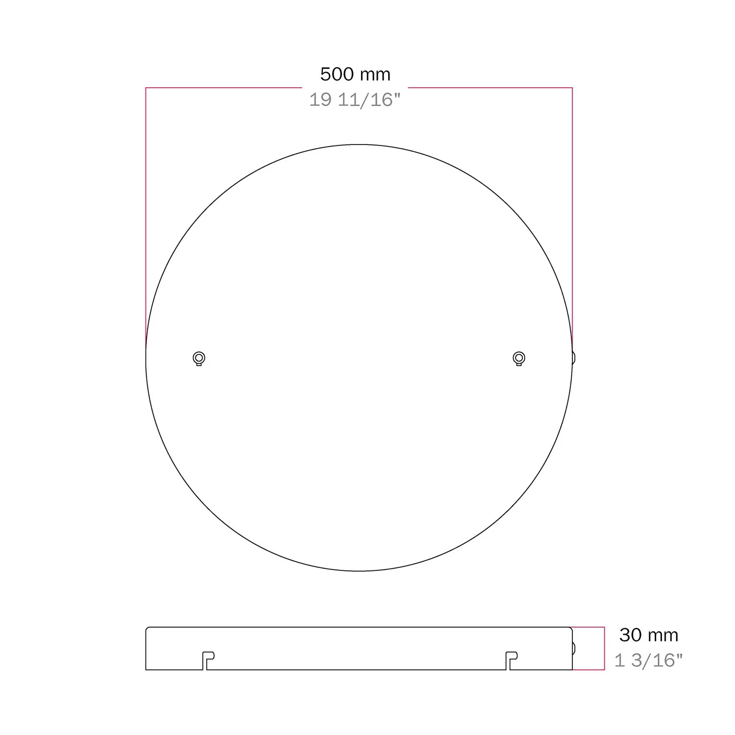 Round aluminum Ceiling canopy Ø 50 cm with bracket and grounding Cord, with 2 front holes - Matte White - Image 10