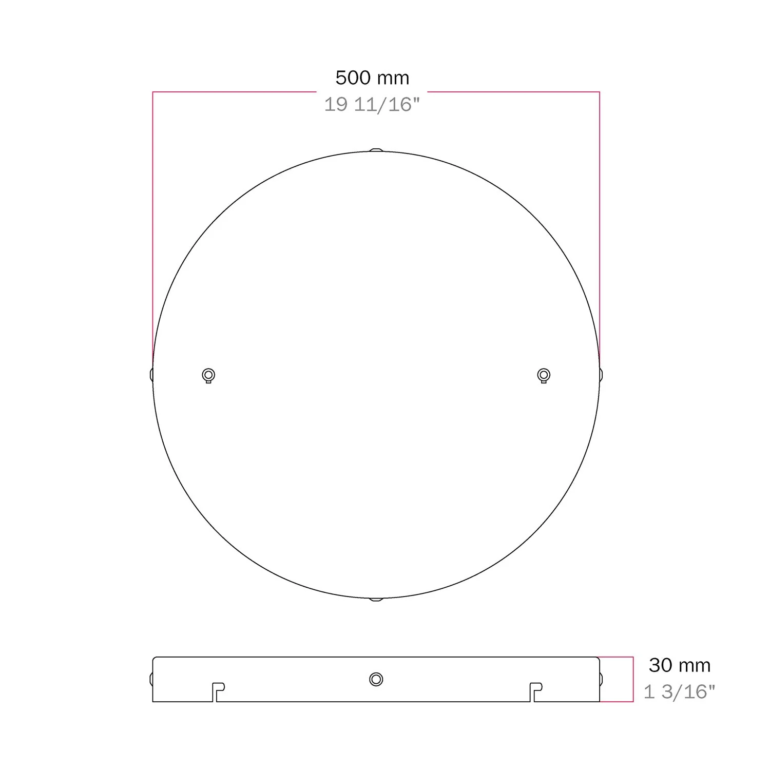 Round aluminum Ceiling canopy Ø 50 cm with bracket and grounding Cord, with 2 front holes - Matte White - Image 25