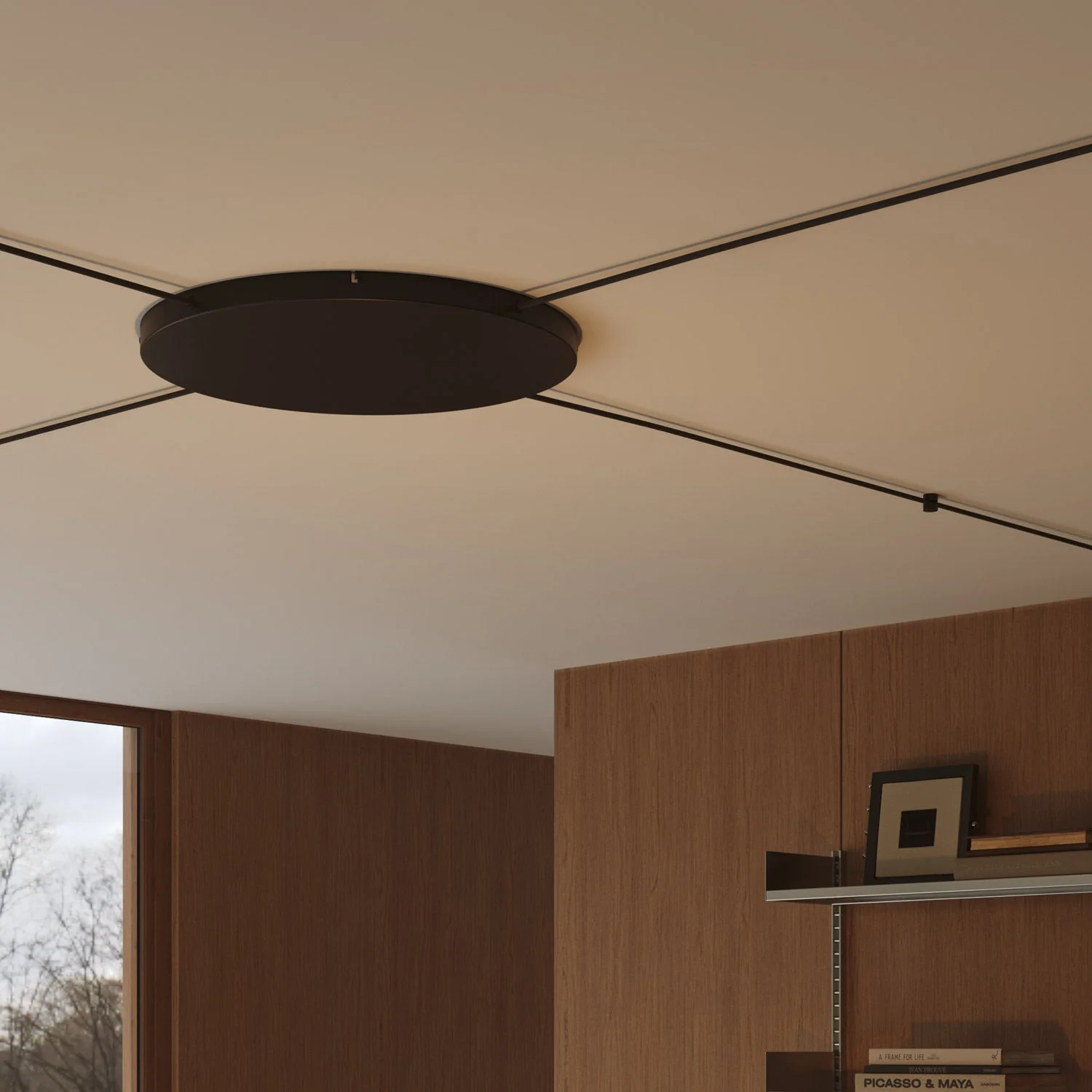 Round aluminum Ceiling canopy Ø 50 cm with bracket and grounding Cord, with 4 side holes - Black - Image 3
