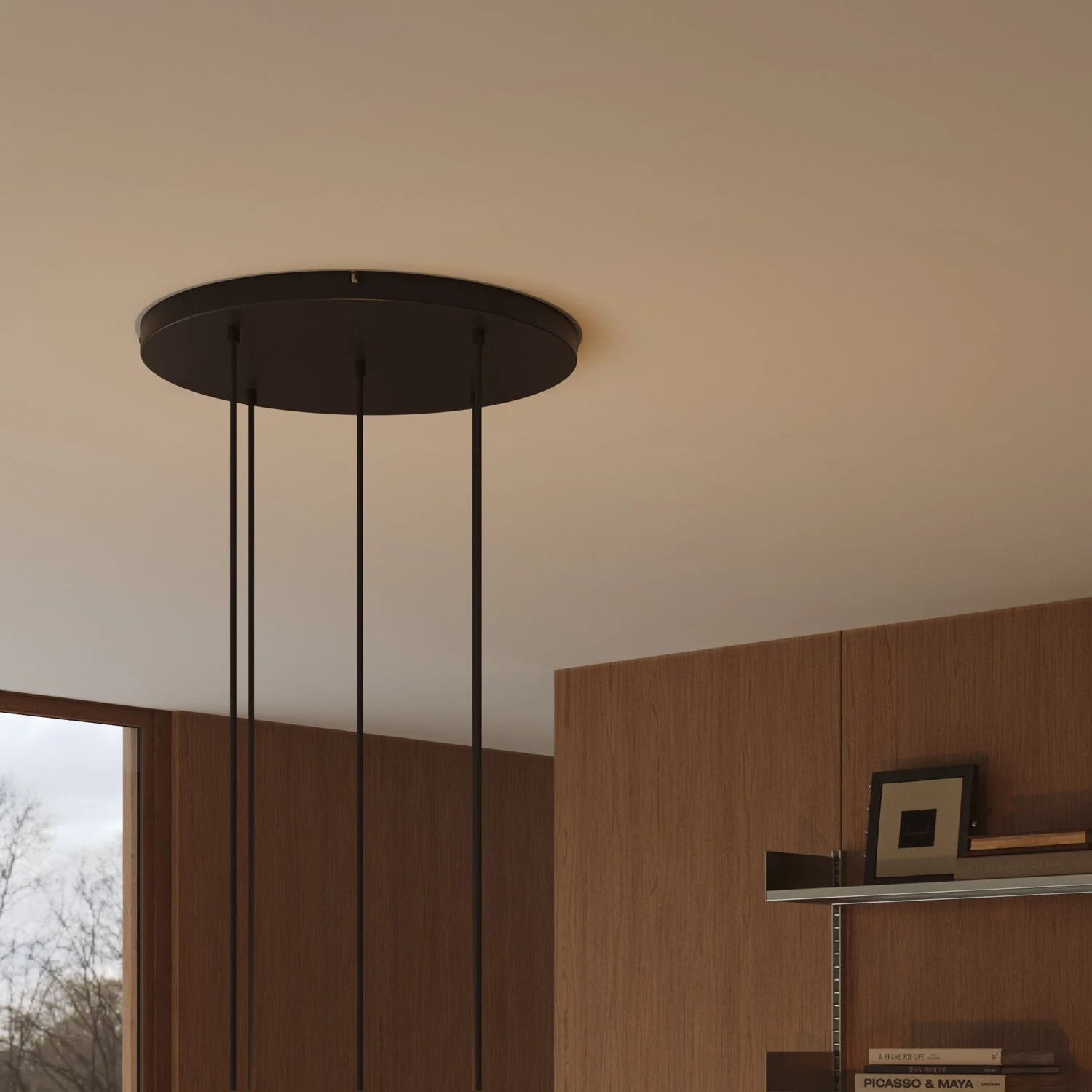 Round aluminum Ceiling canopy Ø 50 cm with bracket and grounding Cord, with 5 front holes - Black - Image 3