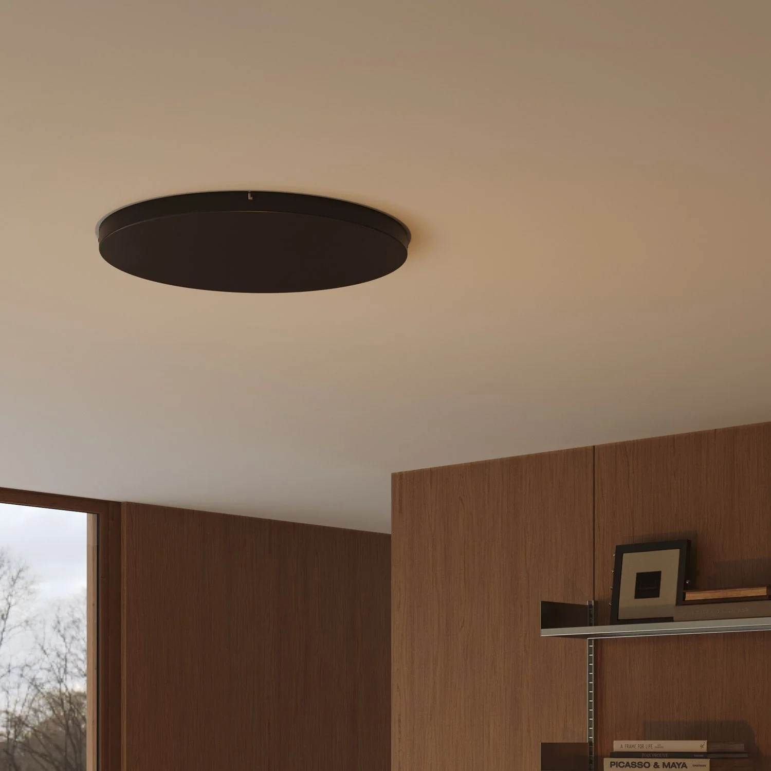 Round aluminum Ceiling canopy Ø 50 cm with bracket and grounding Cord, without holes - Black - Image 3