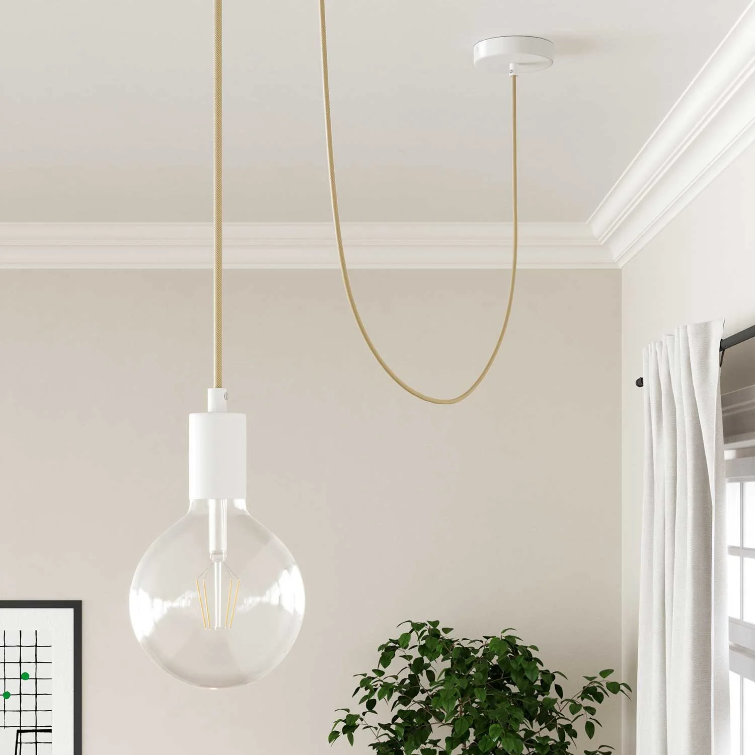 Round Electric Vertigo HD Cable covered by Cream and Nut Thin Stripes fabric ERM53 - Image 3