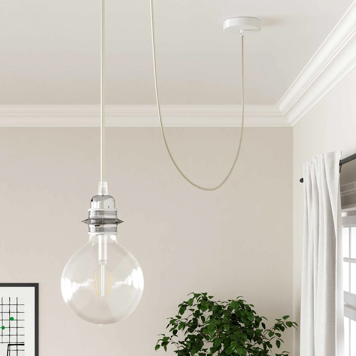 Pearl White glossy textile Cable - The Original Creative Cables, for refined lamps - RM00 - Image 4