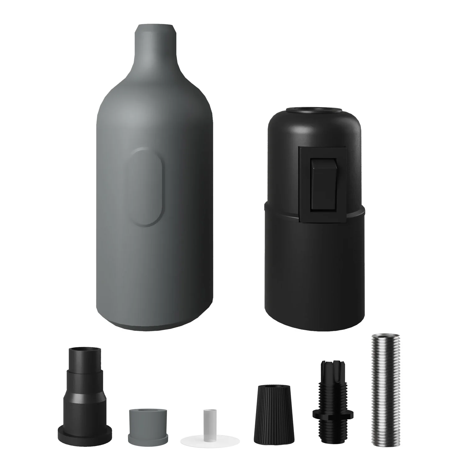 Silicone E26 socket kit with switch and hidden cable clamps - Grey - Image 2