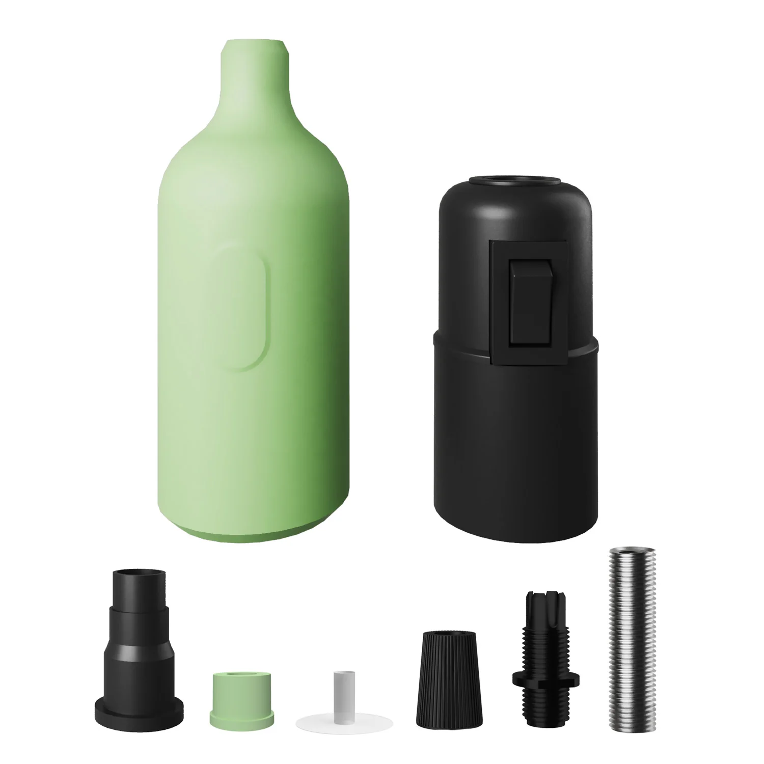 Silicone E26 socket kit with switch and hidden cable clamps - Soft green - Image 2