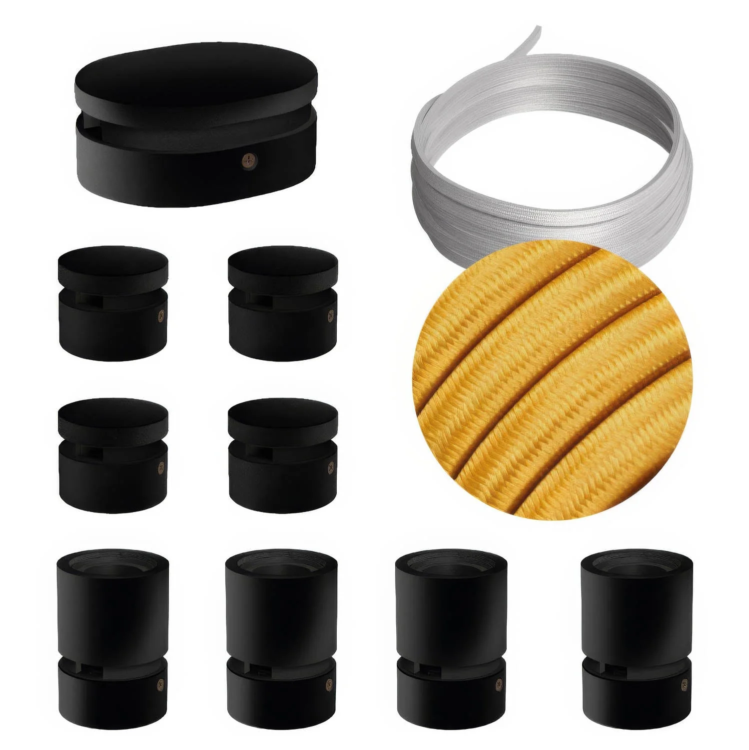Filé Symmetric Kit System - with 5 m CM05 cable for string light and 9 black painted wooden components for interiors
