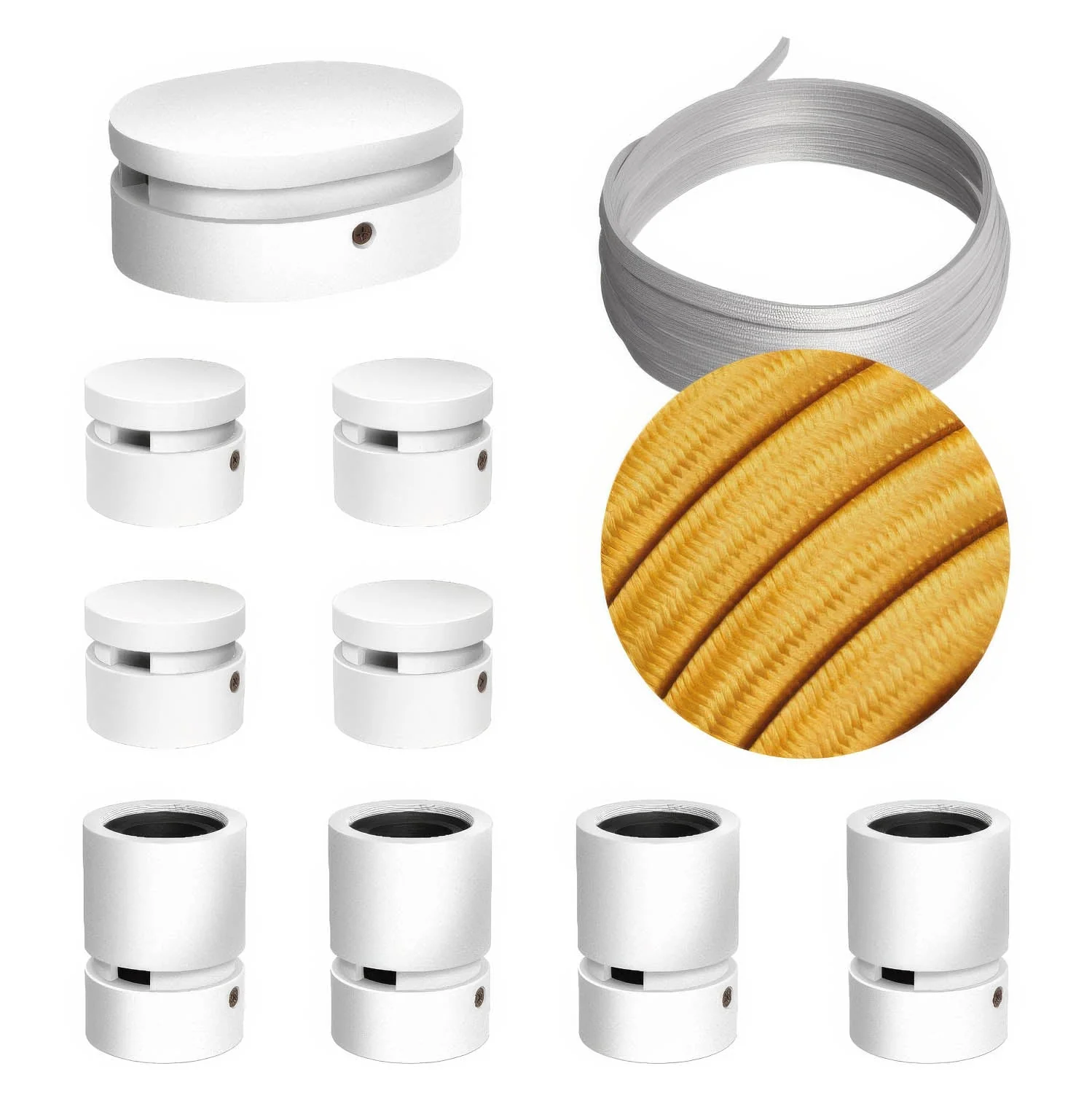 Filé Symmetric Kit System - with 5 m CM05 cable for string light and 9 white painted wooden components for indoor use
