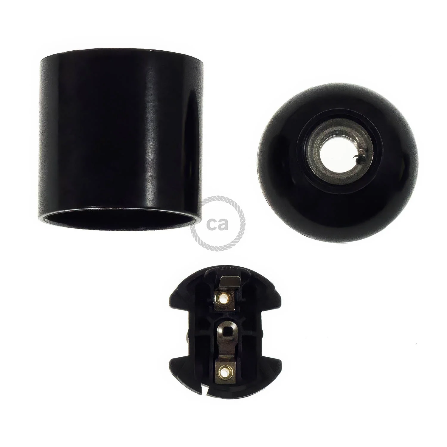 Smooth Sided Bakelite Phenolic E26 light bulb socket - Black - Image 2