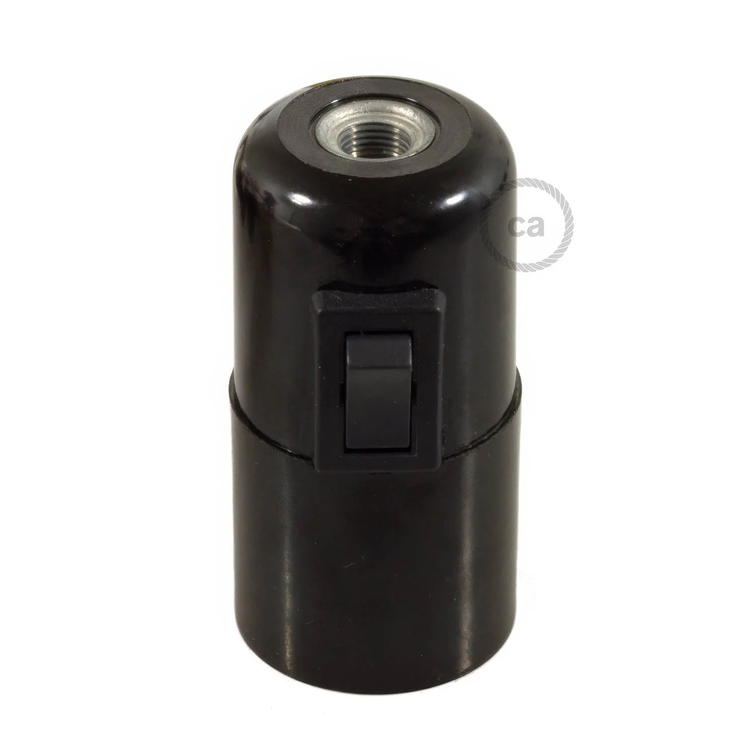 Smooth-sided Bakelite phenolic E26 light bulb socket – ON/OFF SWITCH – Black
