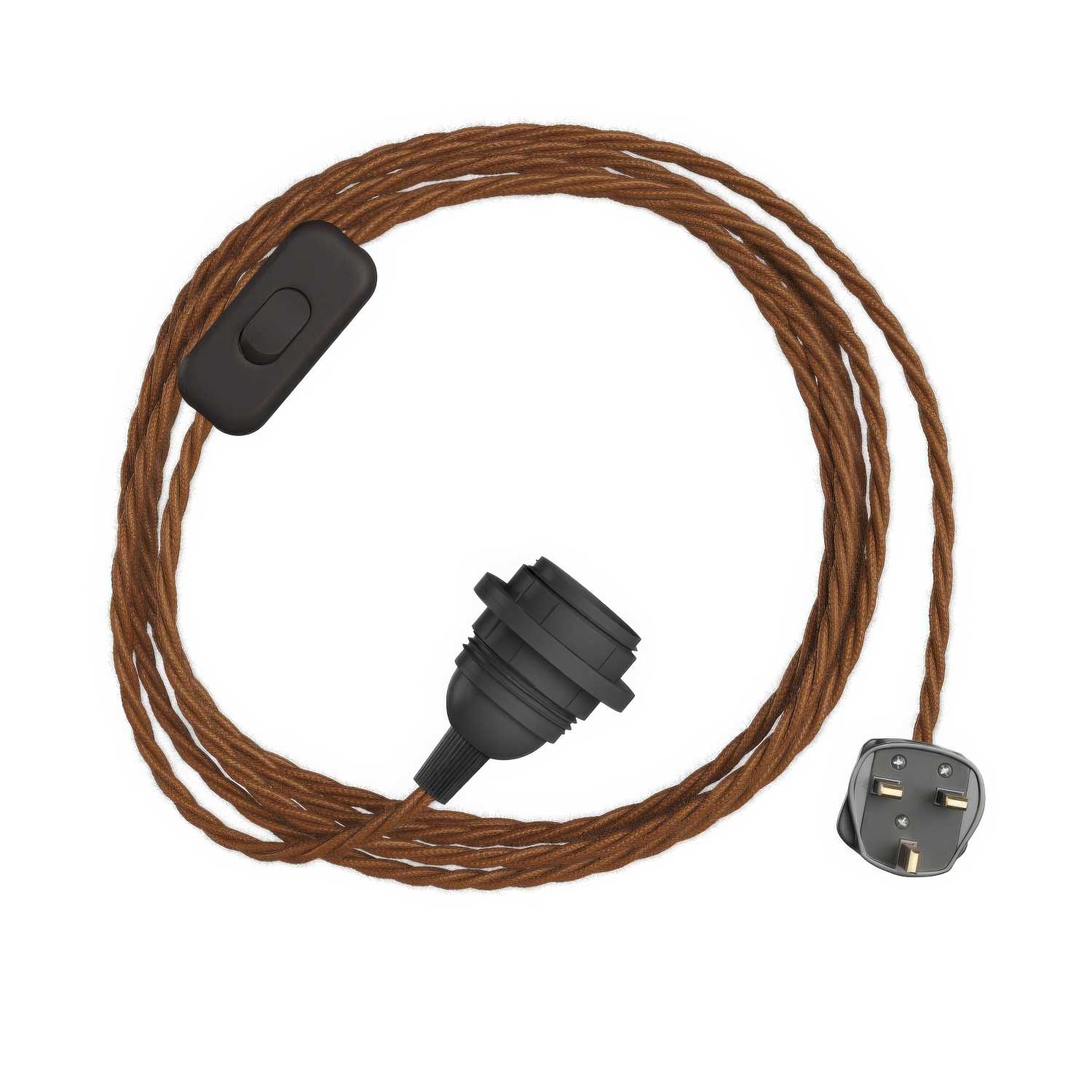 SnakeBis Twisted for lampshade - Wiring with lamp holder, TC23 braided fabric cable and UK plug
