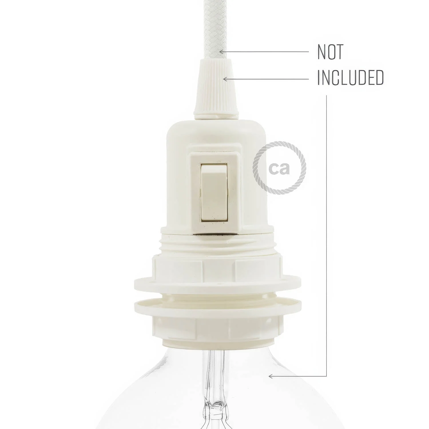 E27 thermoplastic lamp holder kit with double lampshade ring and switch - White - Image 3