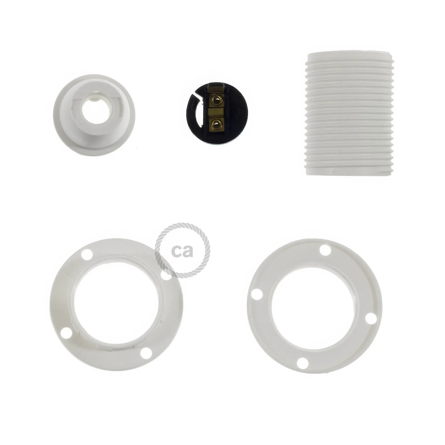E14 thermoplastic lamp holder kit with double ring for lampshade - White - Image 2
