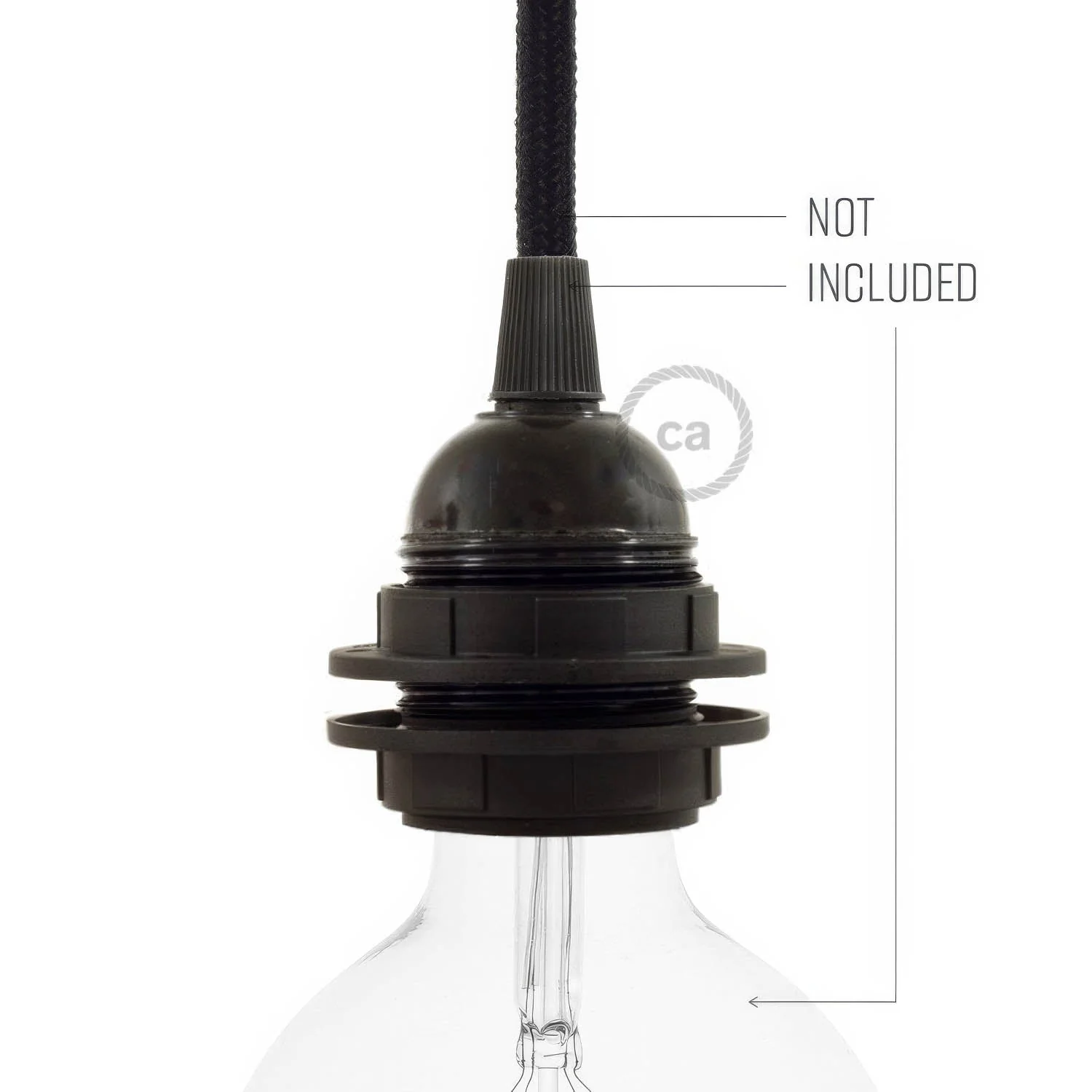 E27 bakelite lamp holder kit with double ring for lampshade - Black - Image 3