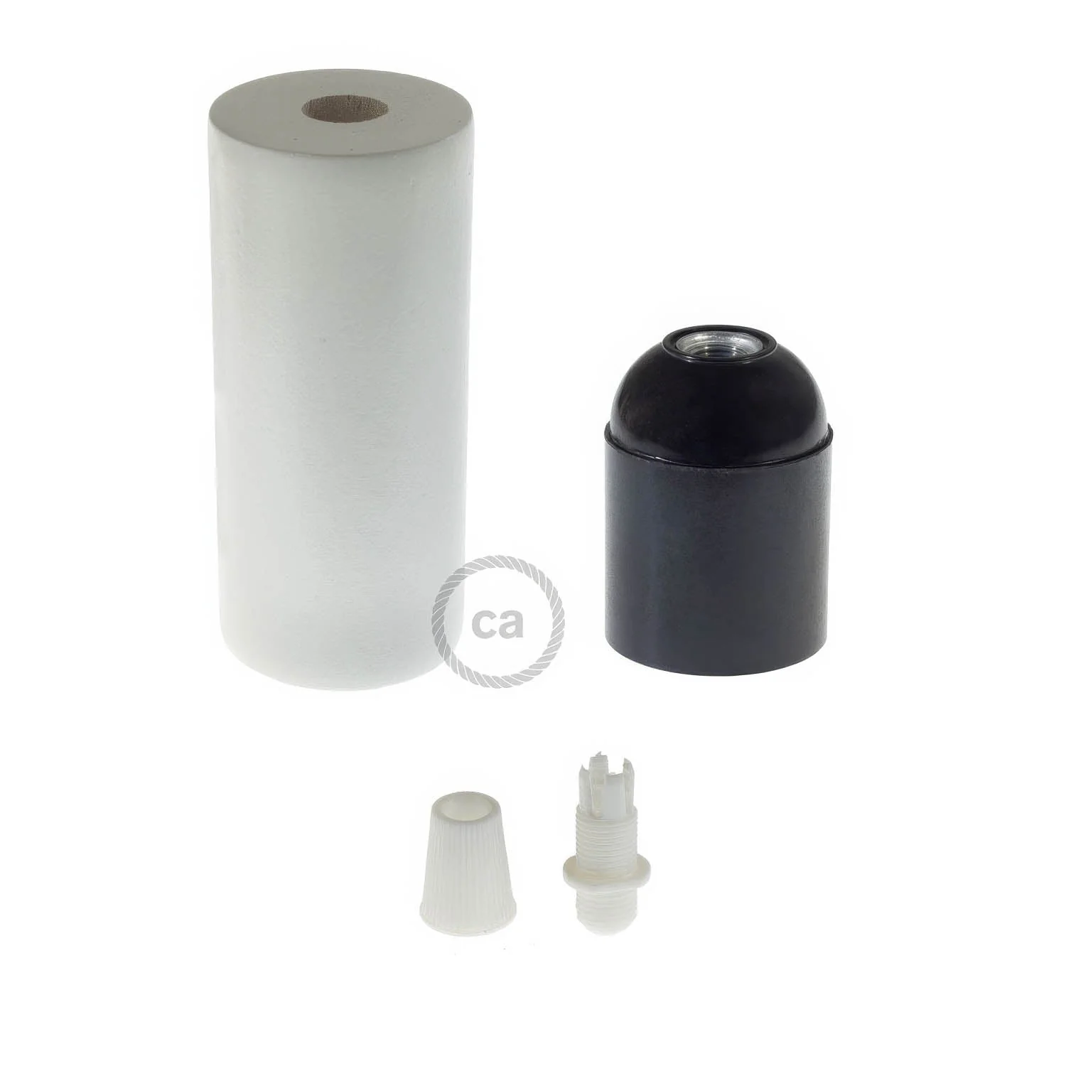 E27 wooden lamp holder kit for XL cord - White - Image 2