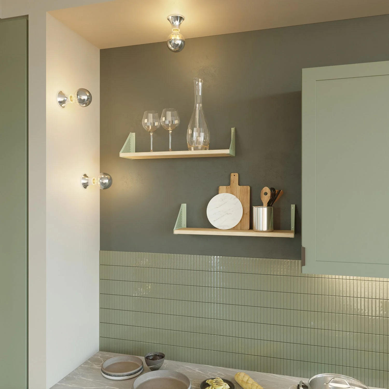 Metallic E27 lamp holder for wall or ceiling - Chrome - Image 3
