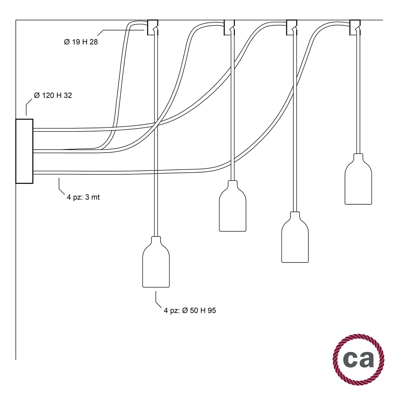 Spider - Multiple pendant lamp with 4 drops with wood finishes - Wengé effect - Image 5