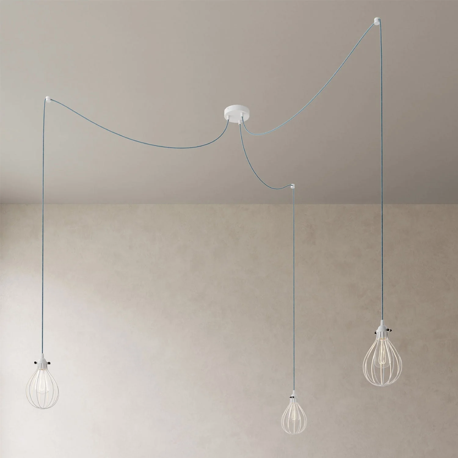 Spider - Multi-drop pendant lamp with 3 drops and Drop lampshade - White - Image 3