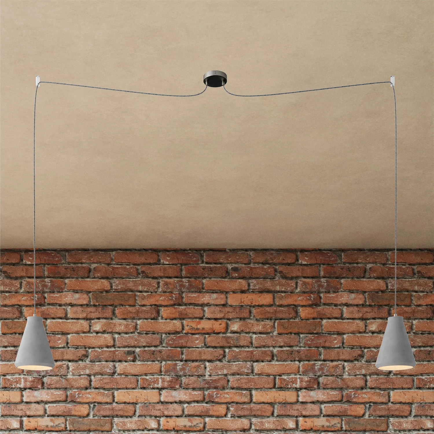 Spider - Multi-drop pendant light with 2 drops and Funnel lampshade in concrete - Concrete effect - Image 3