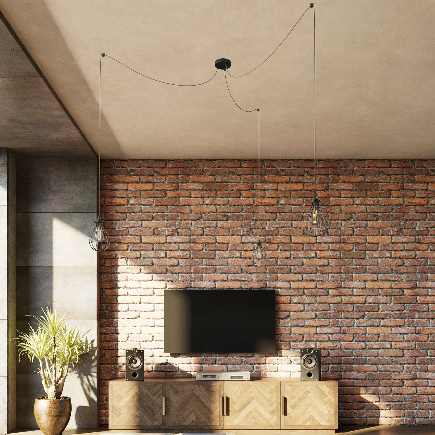Spider - Multi-drop pendant lamp with 3 drops and Drop lampshade - Black - Image 2