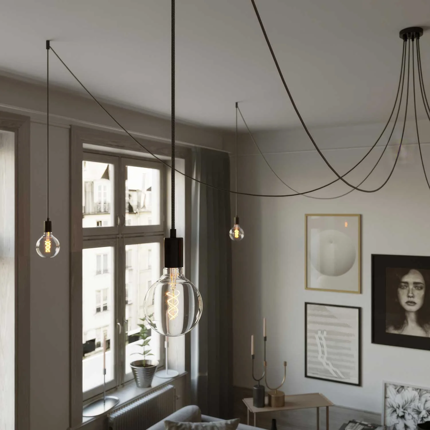 Spider - Multiple pendant lamp with 6 drops, metal finish - Black - Image 2