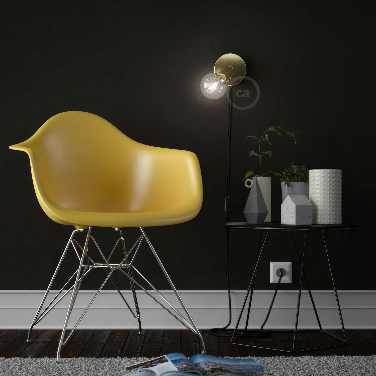 Spostaluce Metal 90° adjustable, complete with textile cable and side holes - Brass - Image 3
