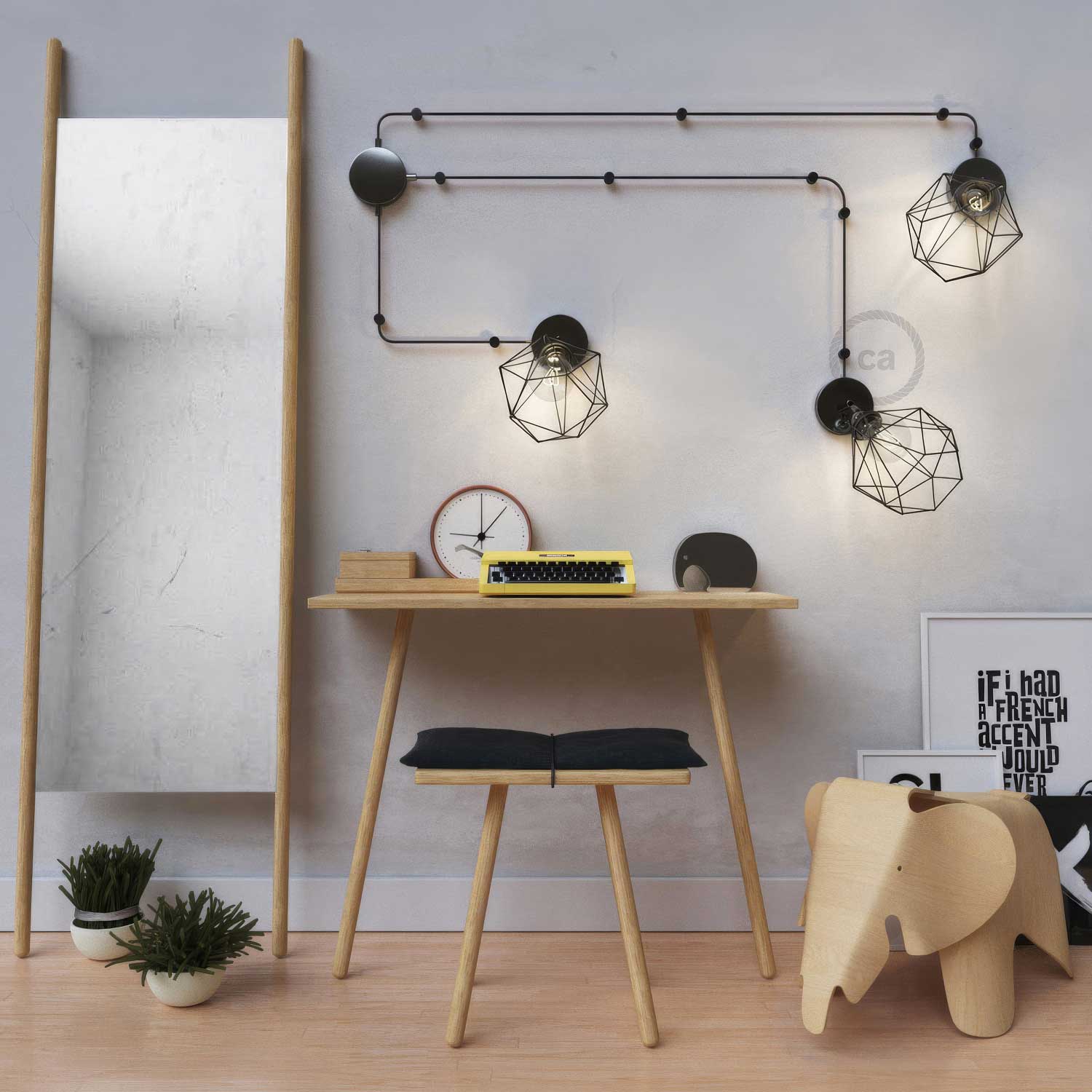 Spostaluce Metal 90° adjustable, complete with threaded E27 lamp holder, fabric cable and side holes - Pearl black - Image 2