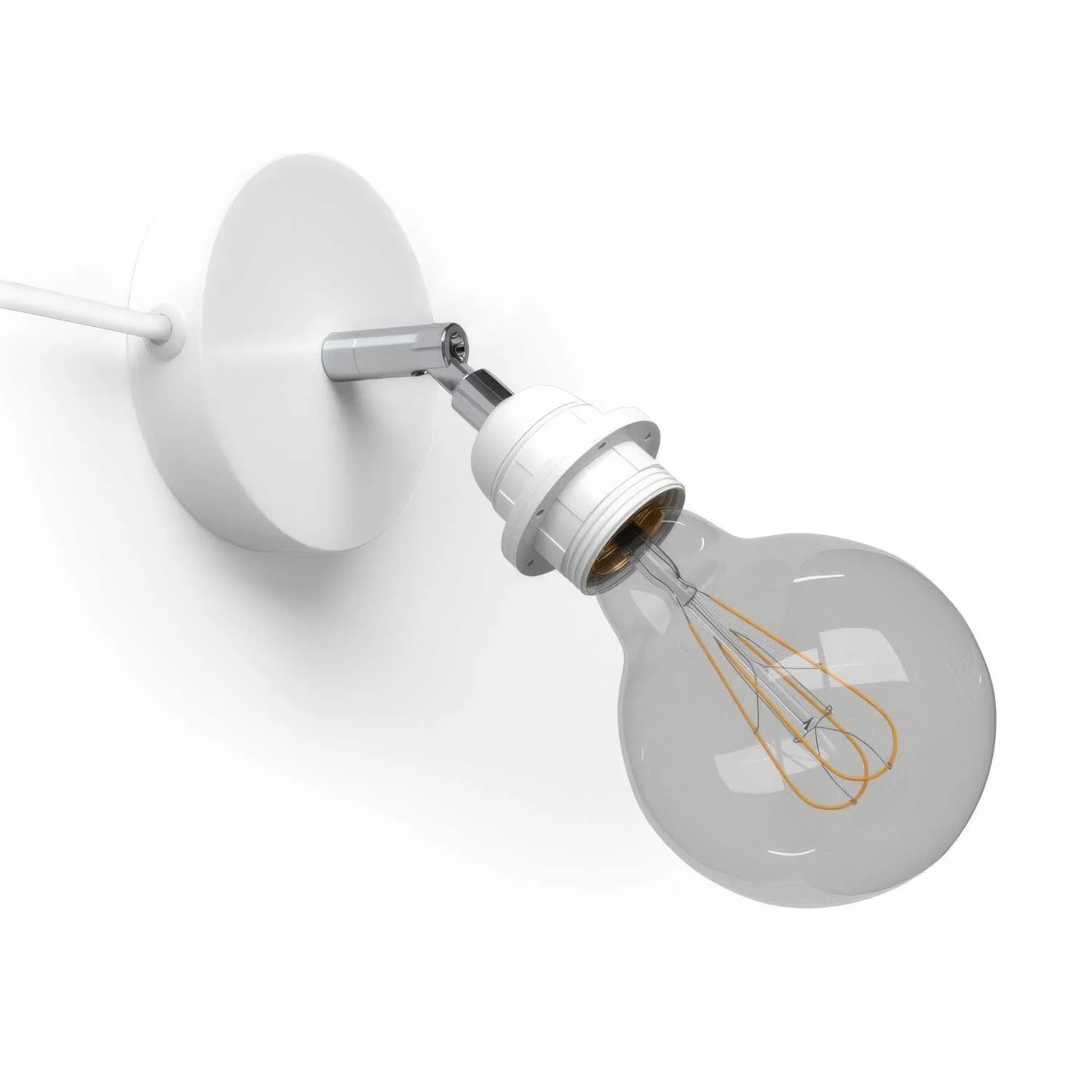 Spostaluce Metal 90° adjustable, complete with E27 threaded lamp holder, fabric cable and side holes - White