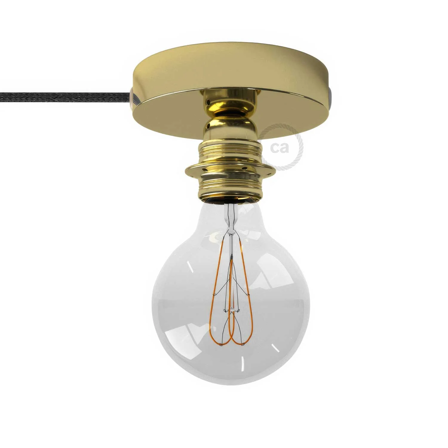 Spostaluce, the metal light point complete with threaded E27 lamp holder, fabric cable and side holes - Brass