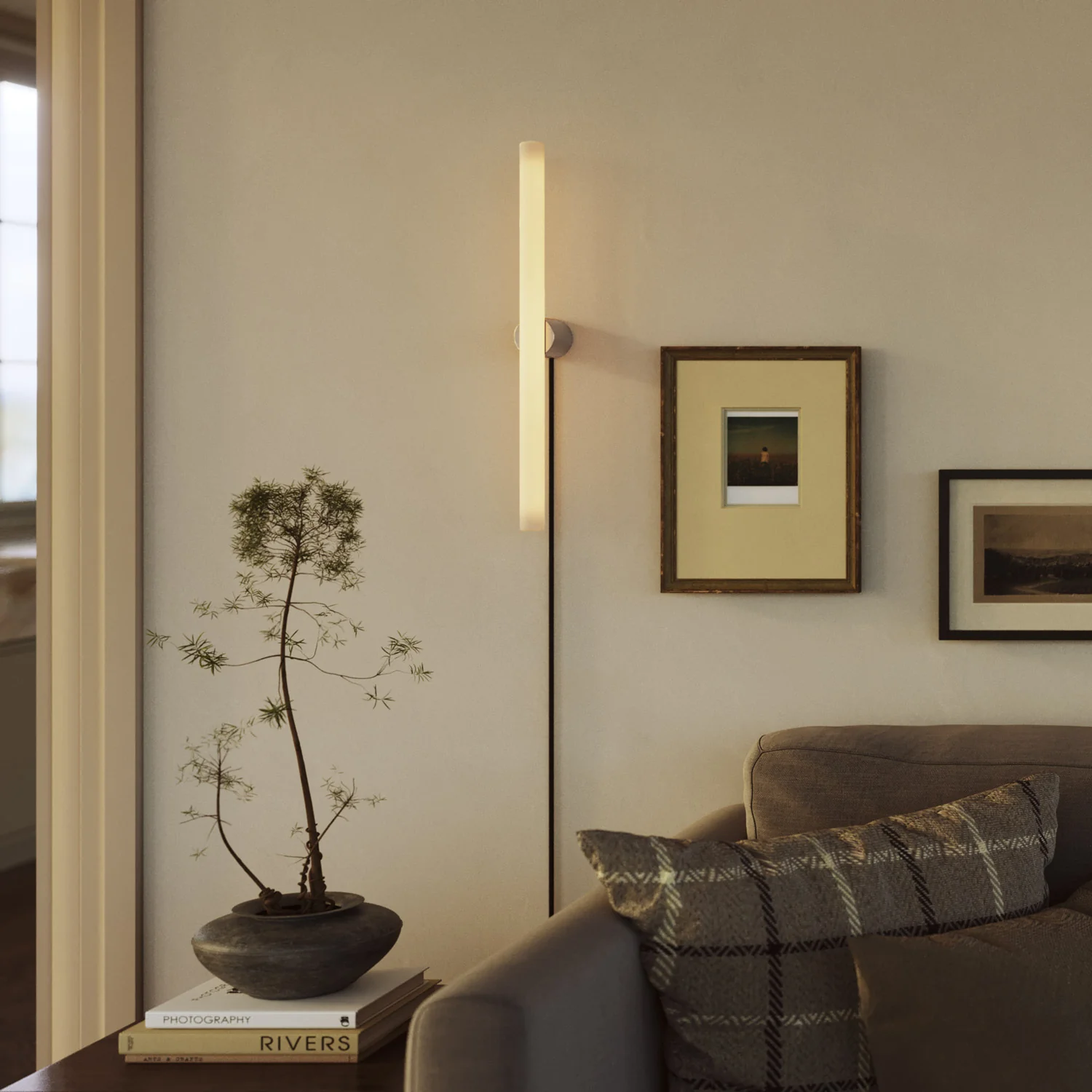 Spostaluce Plug-in Light with Metal Finish and S14d LED Linear Light Bulb - Brushed Titanium - Image 2