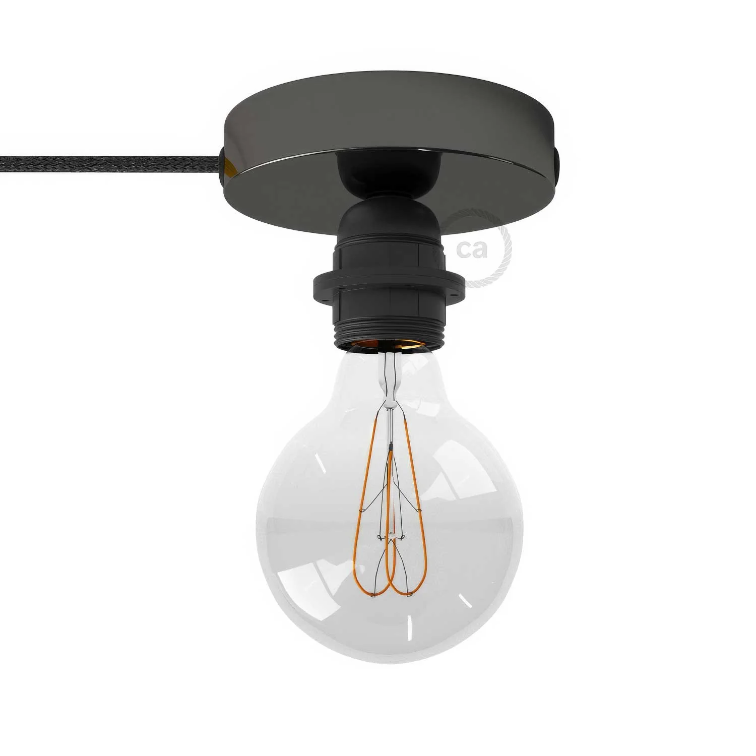 Spostaluce, the metal light point complete with threaded E27 lamp holder, textile cable and side holes - Pearl black