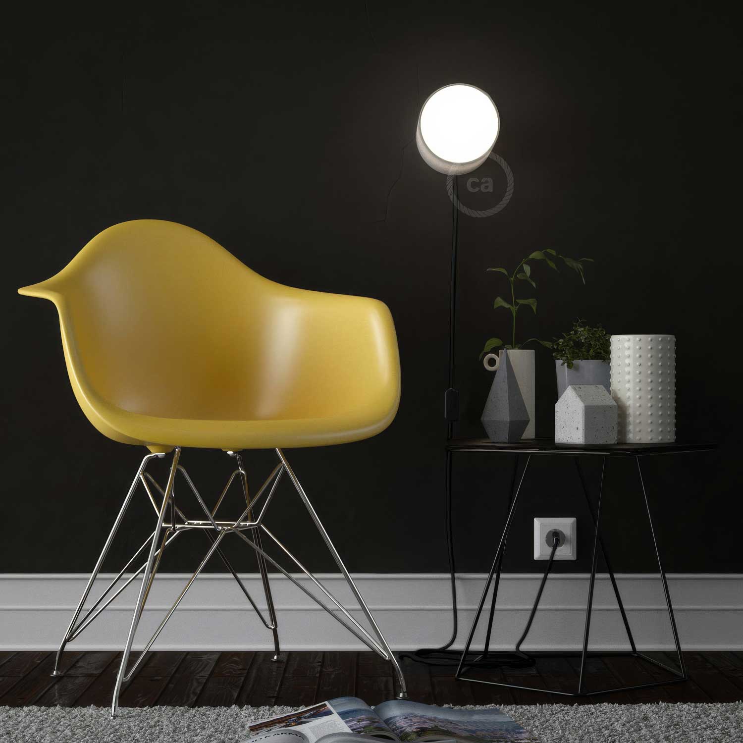 Spostaluce, the metal light point complete with threaded E27 lamp holder, textile cable and side holes - Pearl black - Image 3
