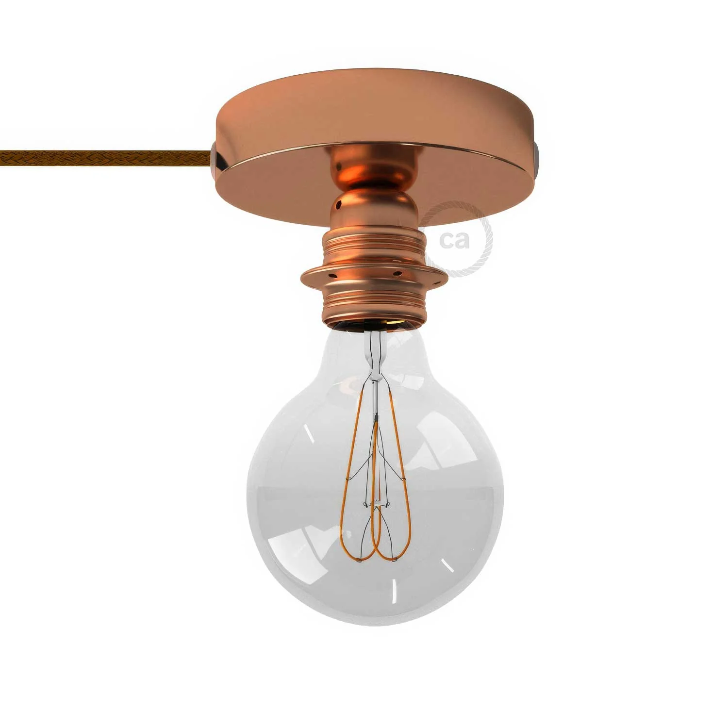 Spostaluce, the metal light point complete with threaded E27 lamp holder, textile cable and side holes – Copper