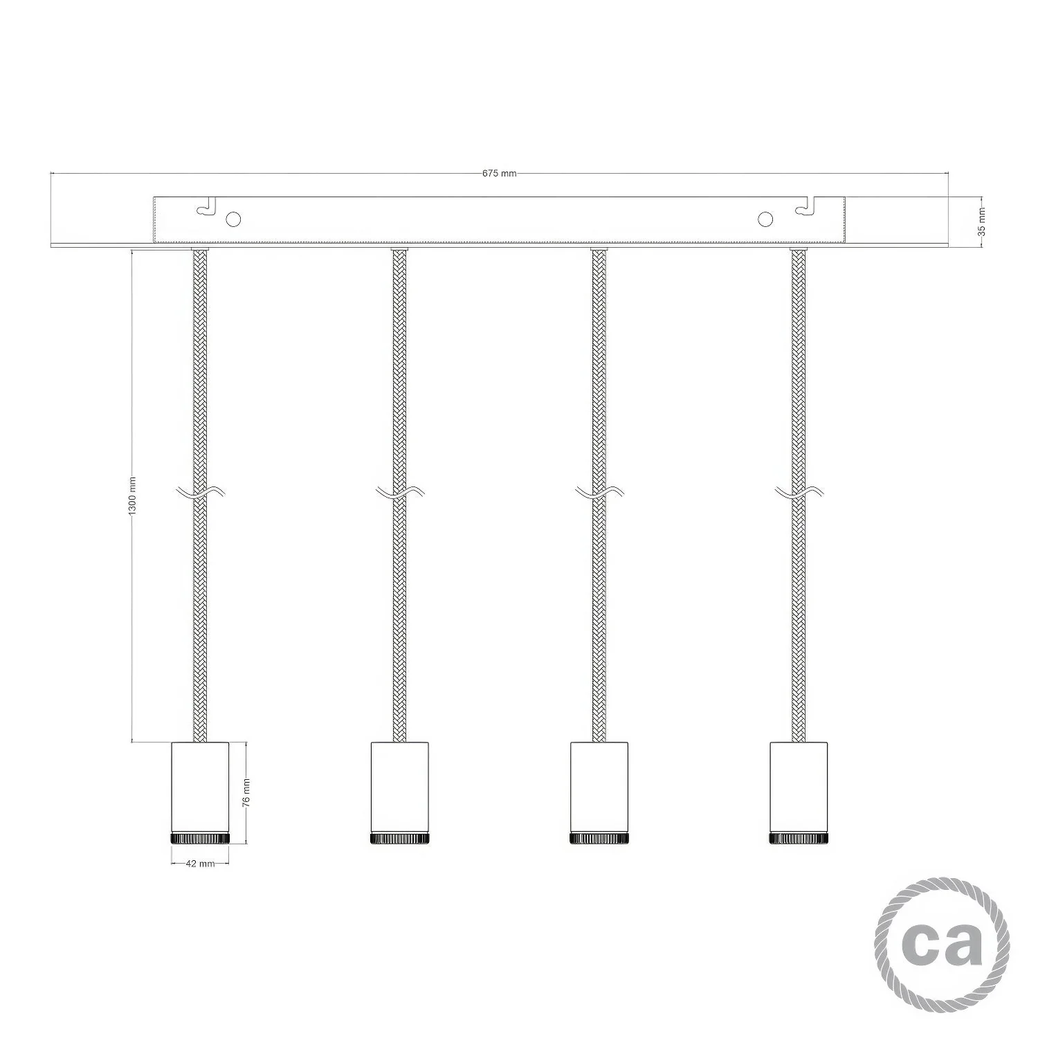 Pendant spotlight lamp 4 drops GU1d0 with XXL Rose-One rectangular 675 mm - Black - Image 5
