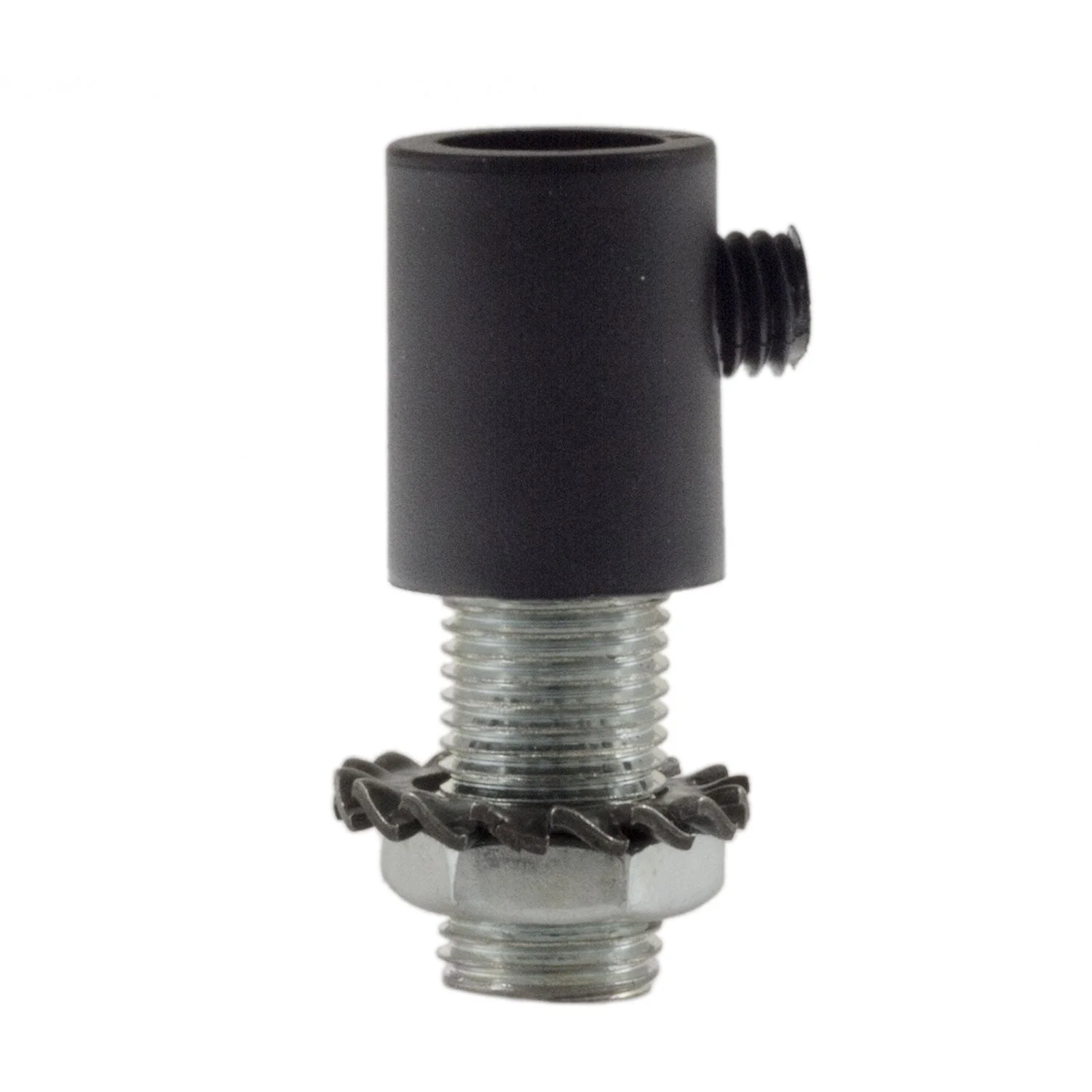 Cylindrical cable clamp in plastic complete with rod, nut and washer - Black