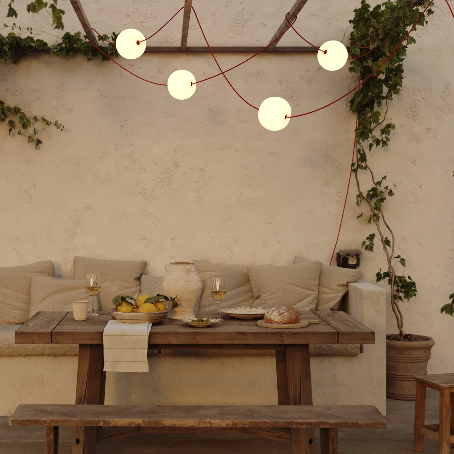 Outdoor string light 4 light points IP67 Red Starfish Marina with UK Plug - Marina4 Cherry - Image 9