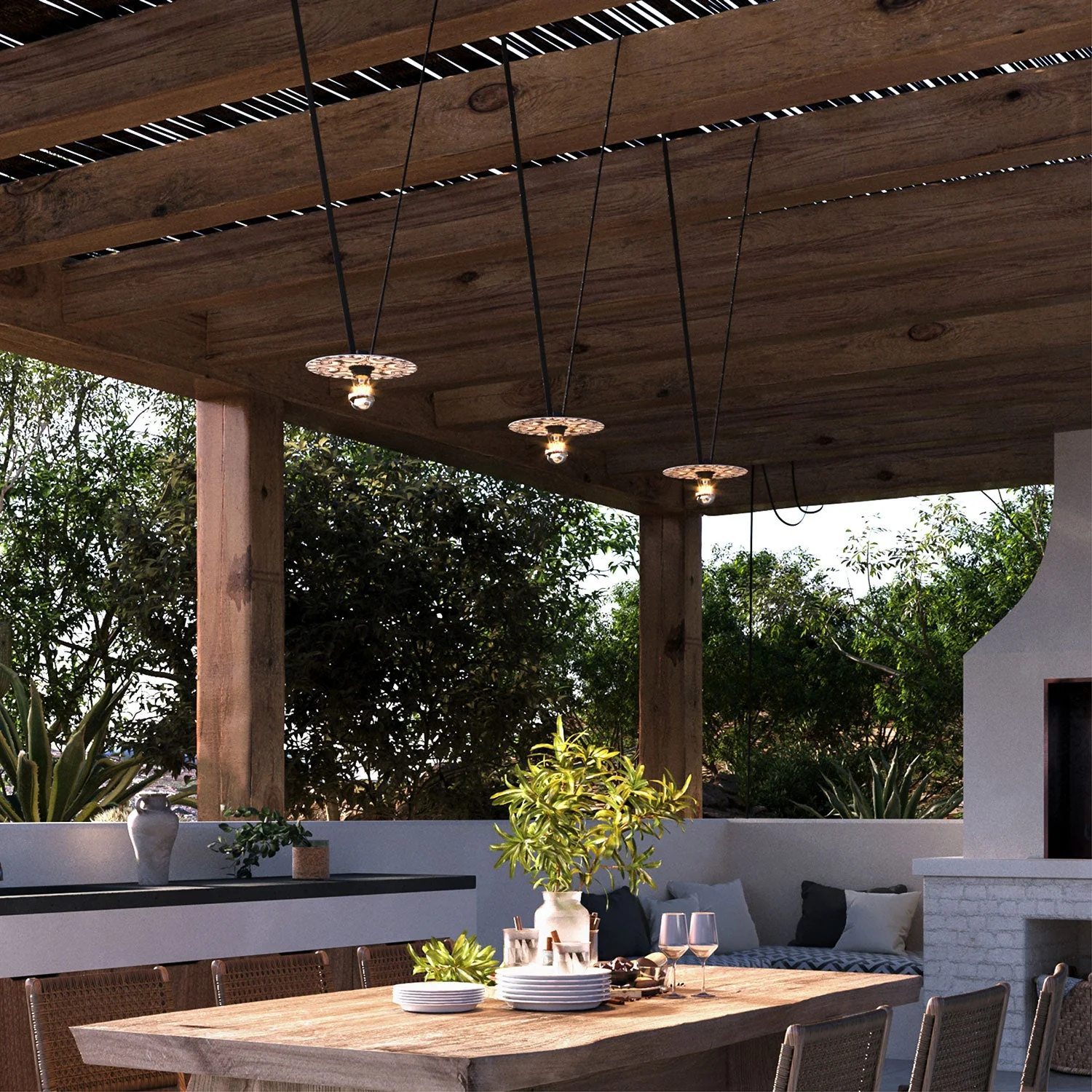 Lumet string light 'Maioliche' system, 10 m with textile cable, 3 lamp holders and black and white lampshades, hook and black plug - Image 2