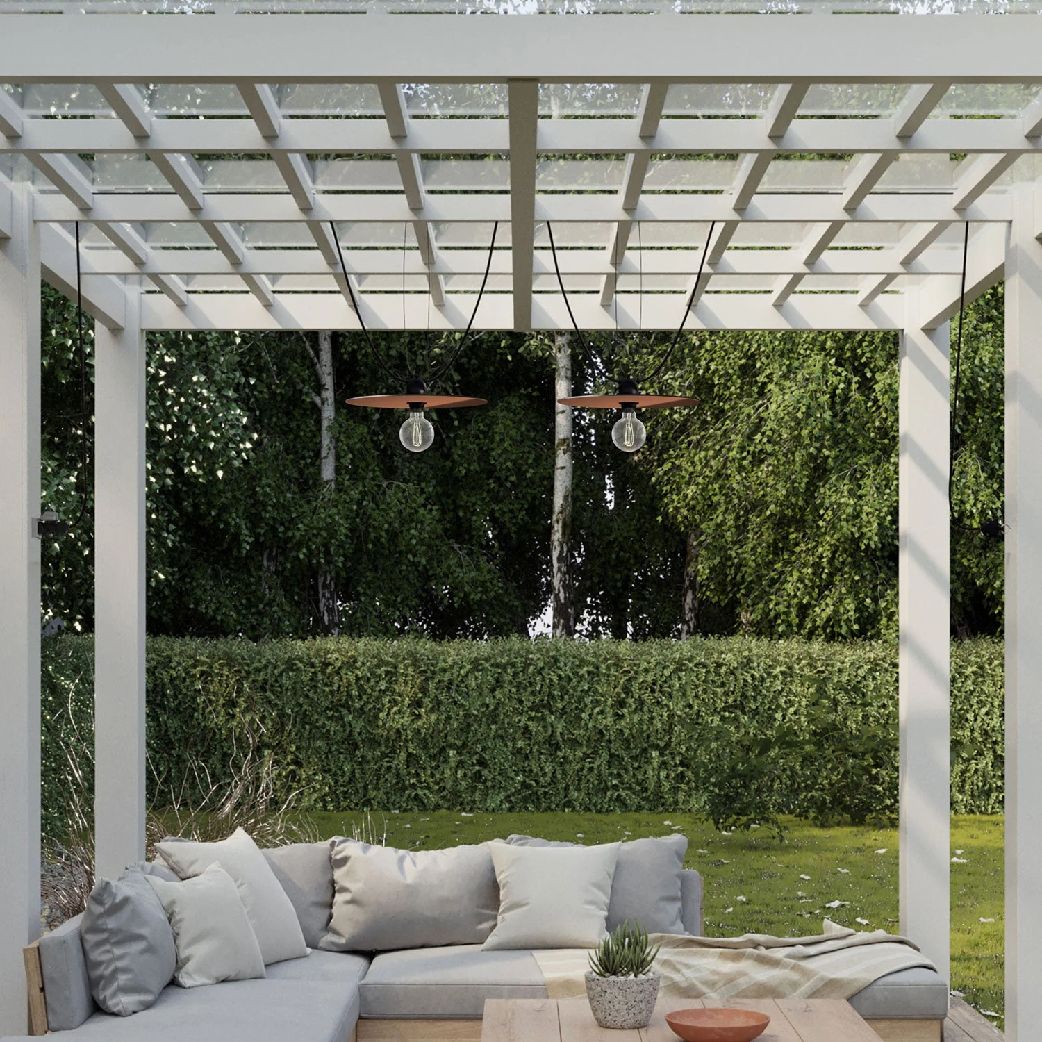 Modulair outdoor portable string light IP65 with 2 lampshades - Copper and Bronze - Image 2