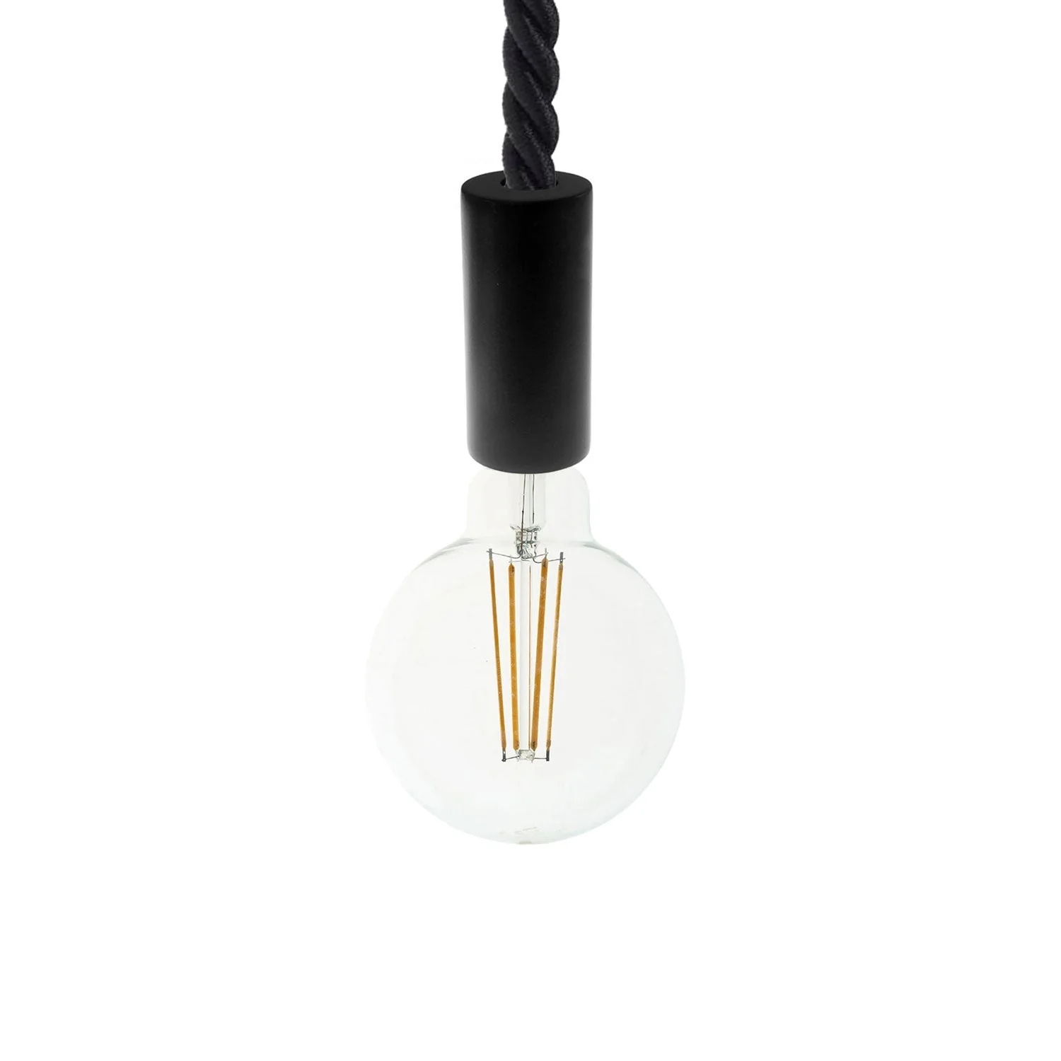 Suspension lamp complete with 2XL 24 mm nautical cord and varnished wood finishes – Black