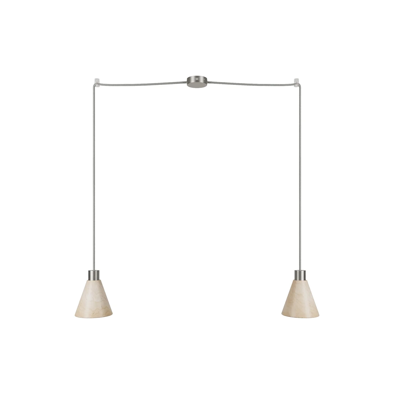2-drop pendant lamp with conical wooden lampshades - Satin titanium