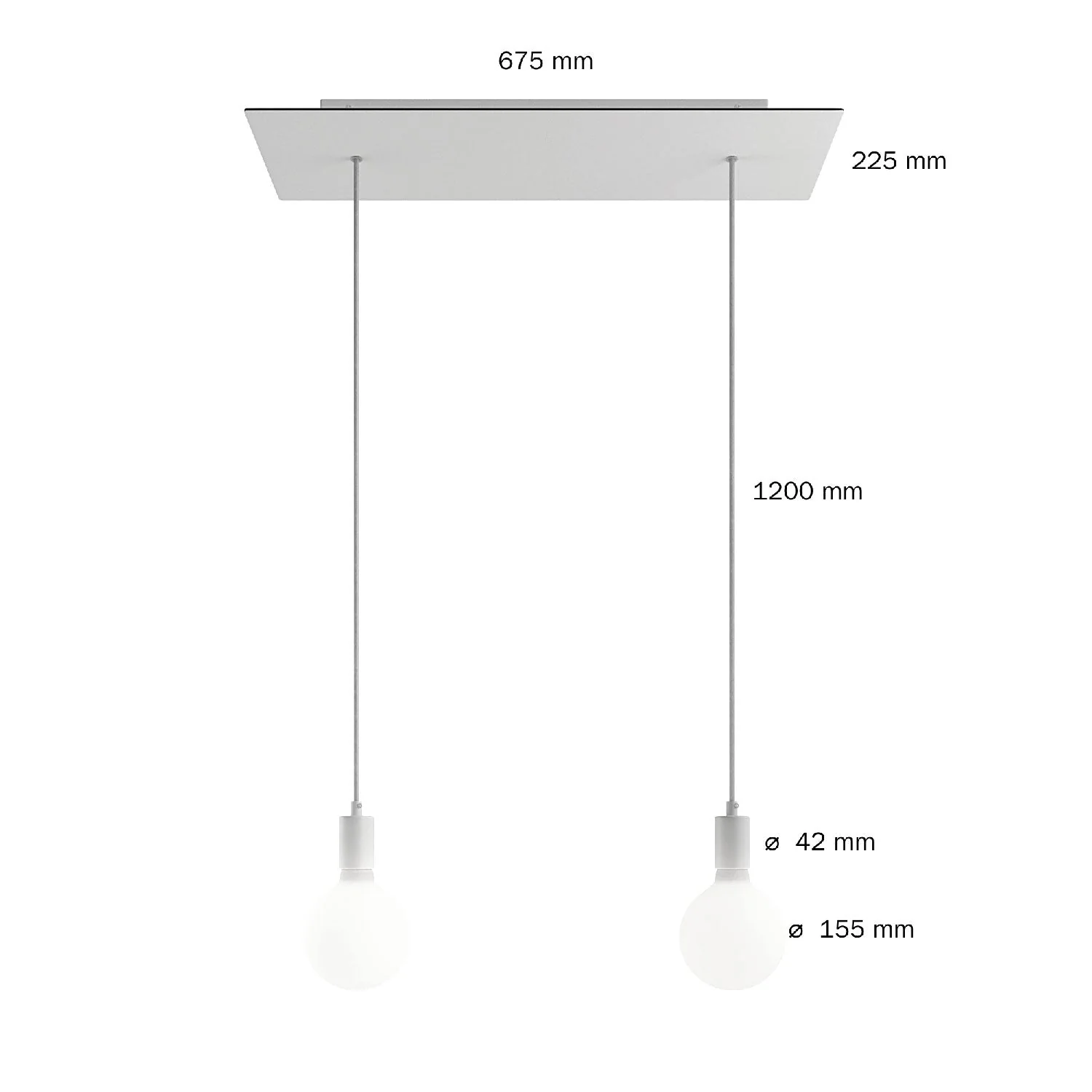 2-drop pendant lamp with XXL Rose-One rectangular ceiling rose 675 mm with metal finishes - Satin steel - Image 6