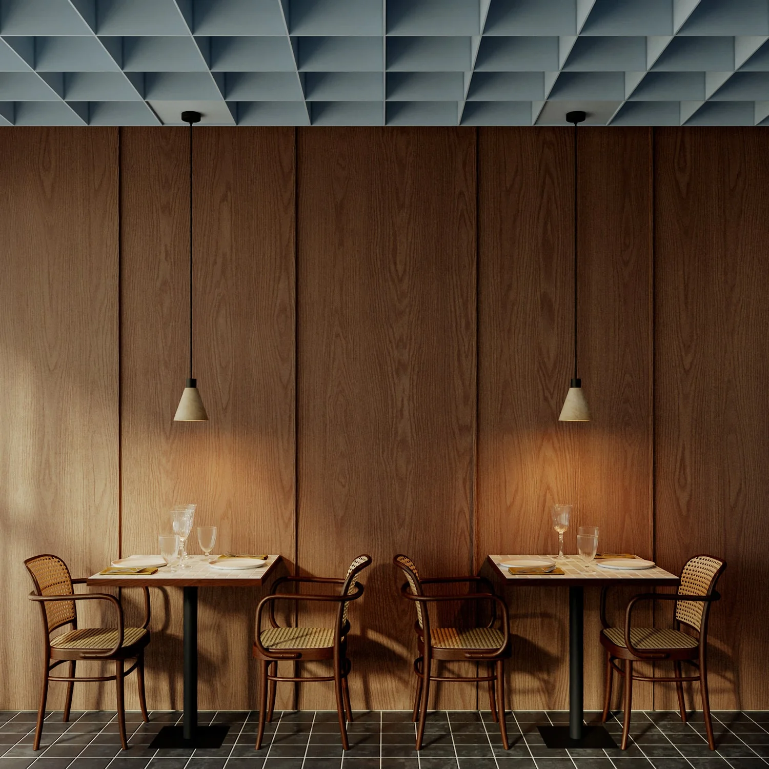 Pendant lamp with conical wooden lampshade - Black - Image 2