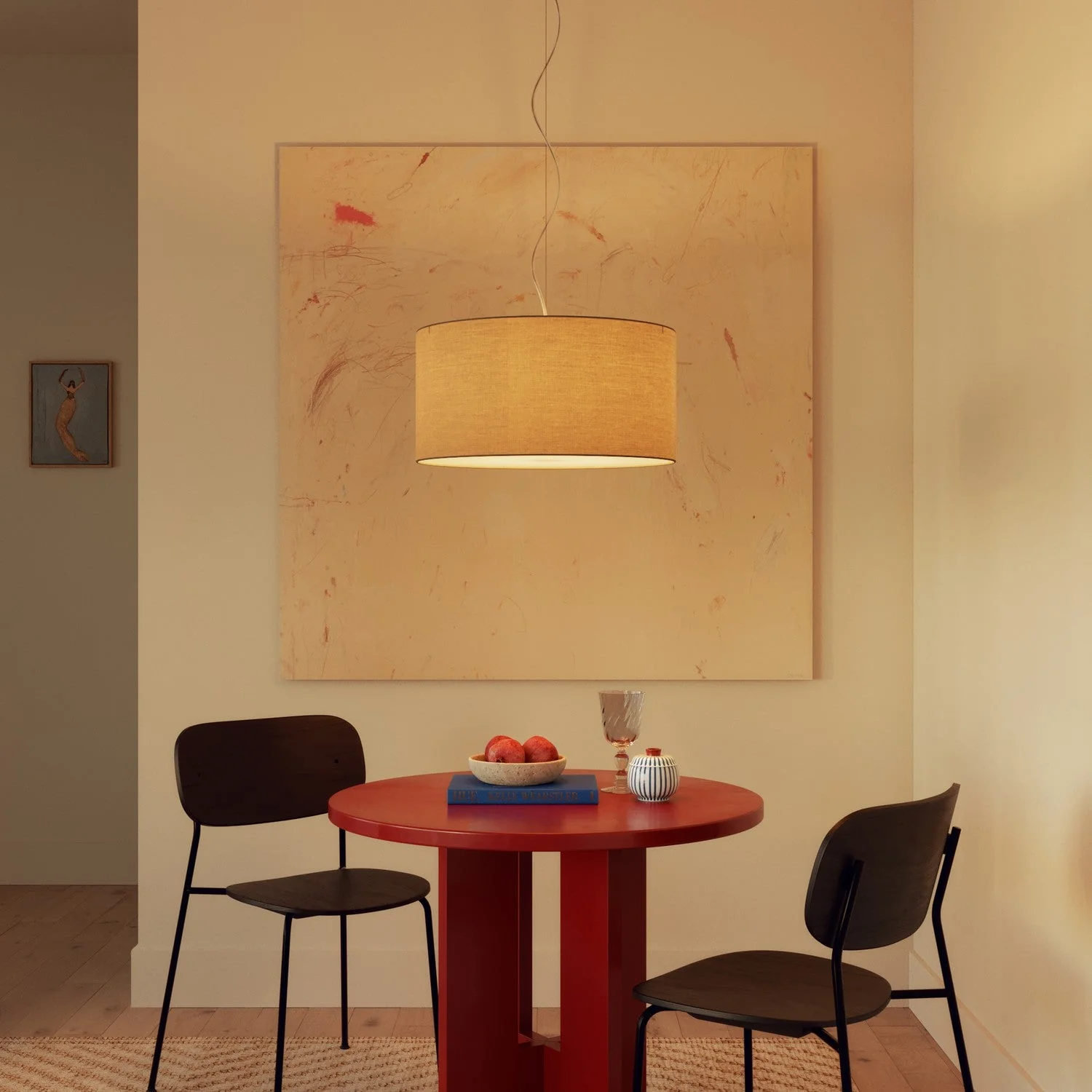 Pendant lamp with Cilindro Medium Arenal taupe fabric lampshade - Made in Italy - Image 2