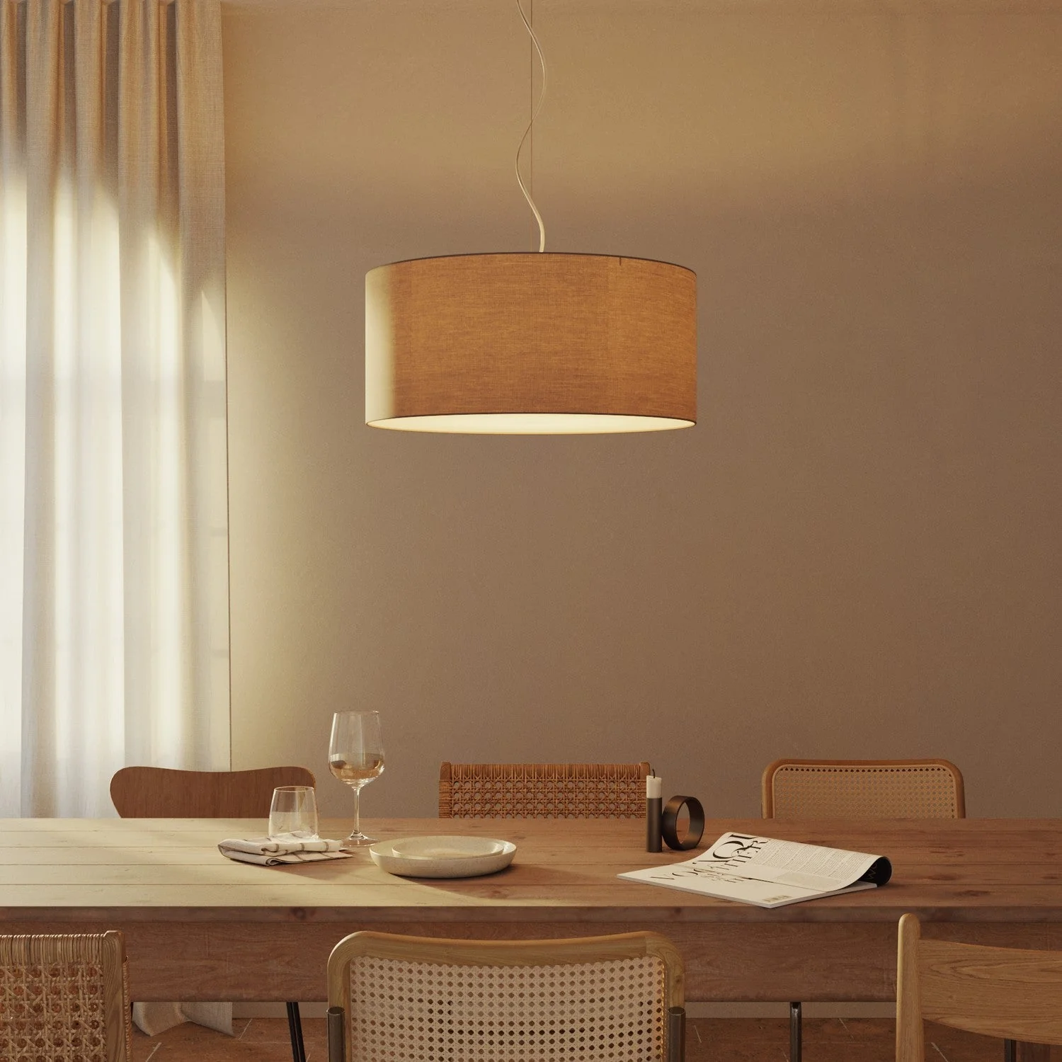 Pendant lamp with Cilindro Large fabric Lampshade - Made in Italy - Arenal Ash - Image 8
