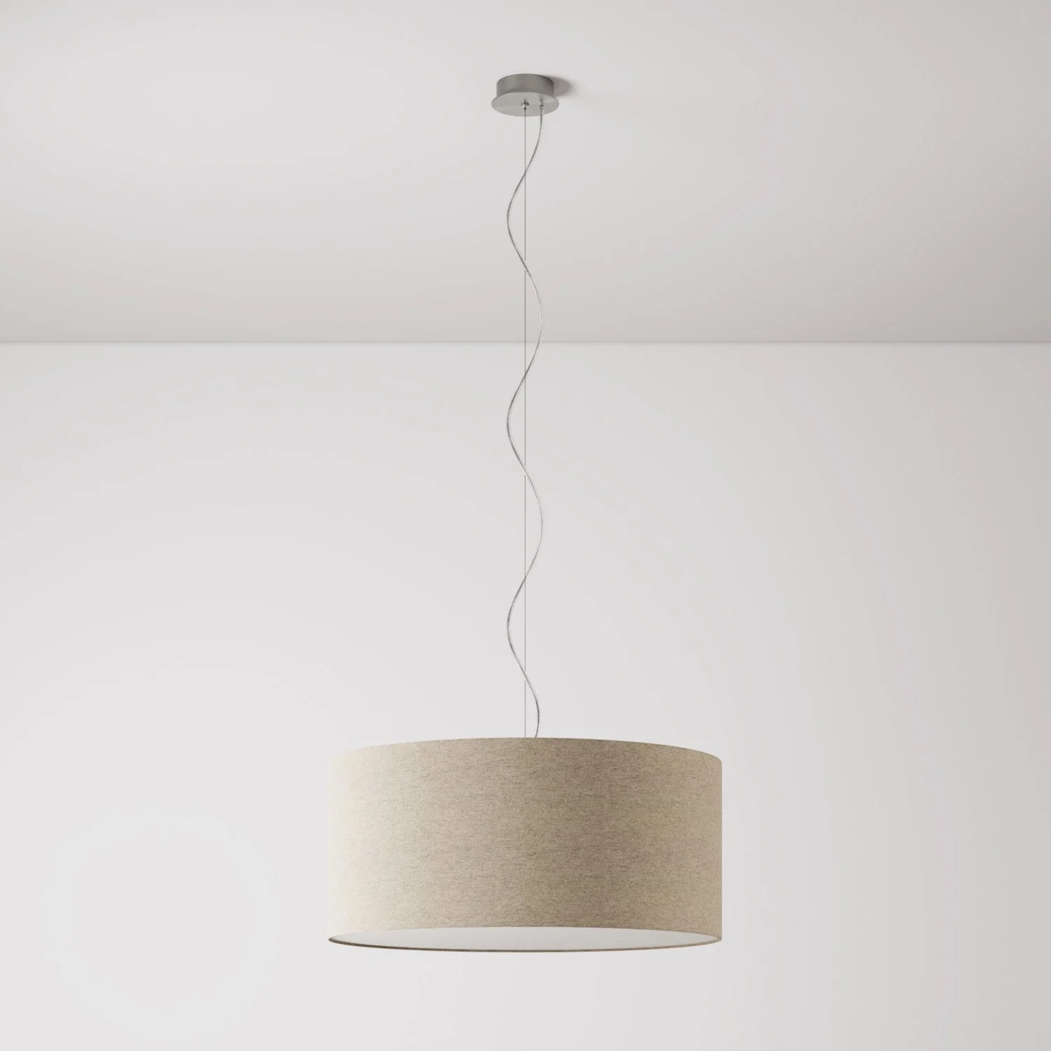 Pendant lamp with Cilindro Large fabric lampshade - Made in Italy - Beige Wool - Image 7