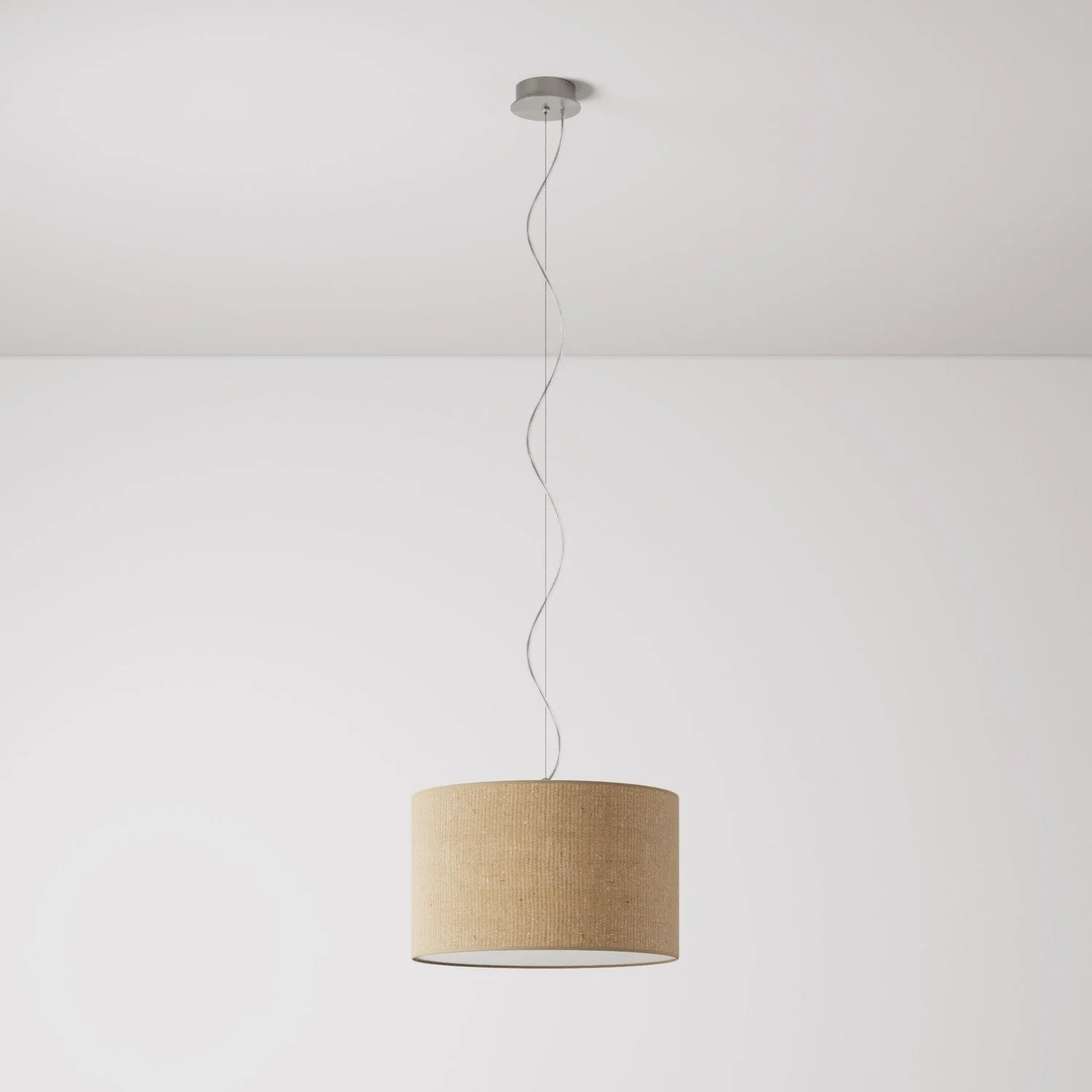 Pendant lamp with Small Cylinder Lampshade in fabric - Made in Italy - Natural Jute - Image 7