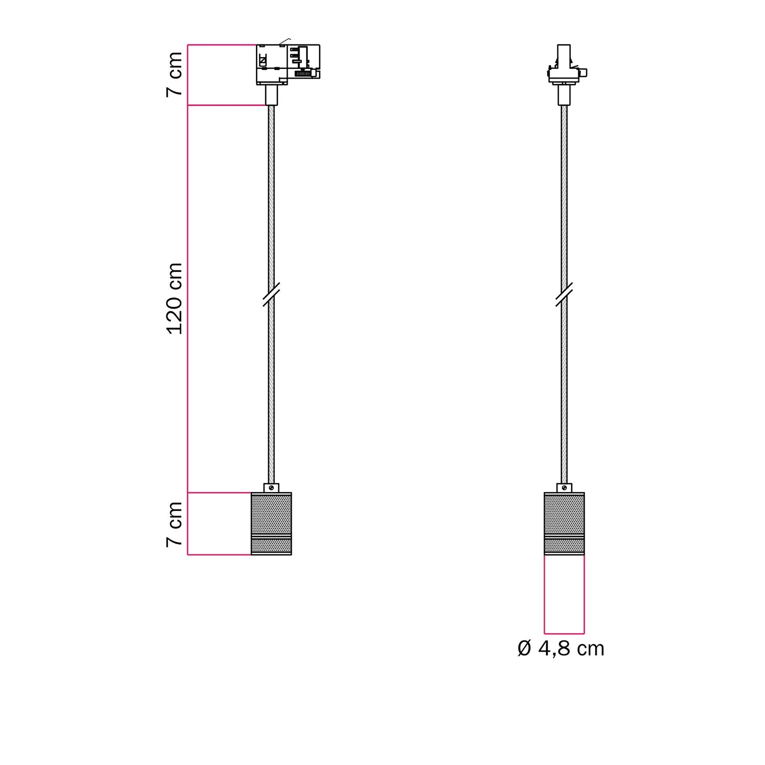 Pendant lamp with knurled aluminium lamp holder for track systems - Copper - Image 6