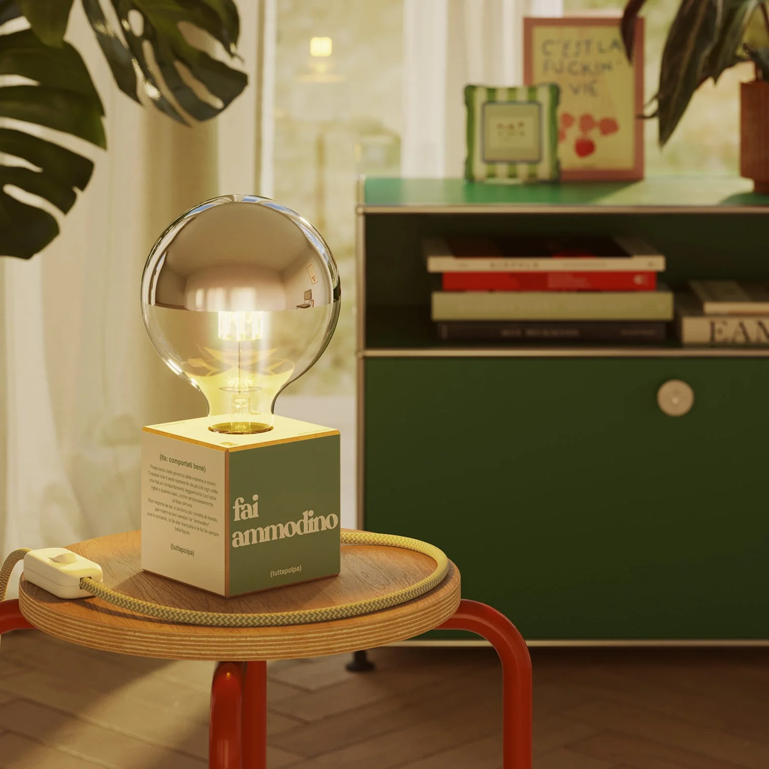 Cubetto table lamp "Fai ammodino" with half-silvered globe Light bulb - Tuttapolpa - Image 2