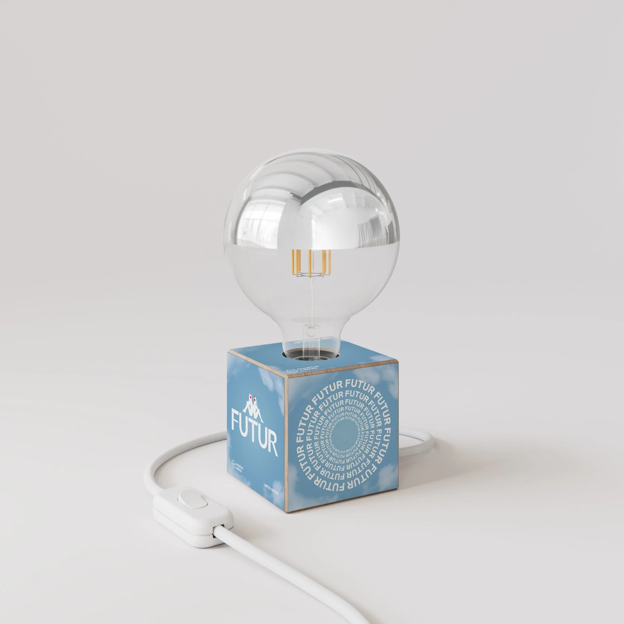 Cubetto table lamp "Futur" with UK Plug and half-silvered globe Light bulb - Futur Festival - Image 3