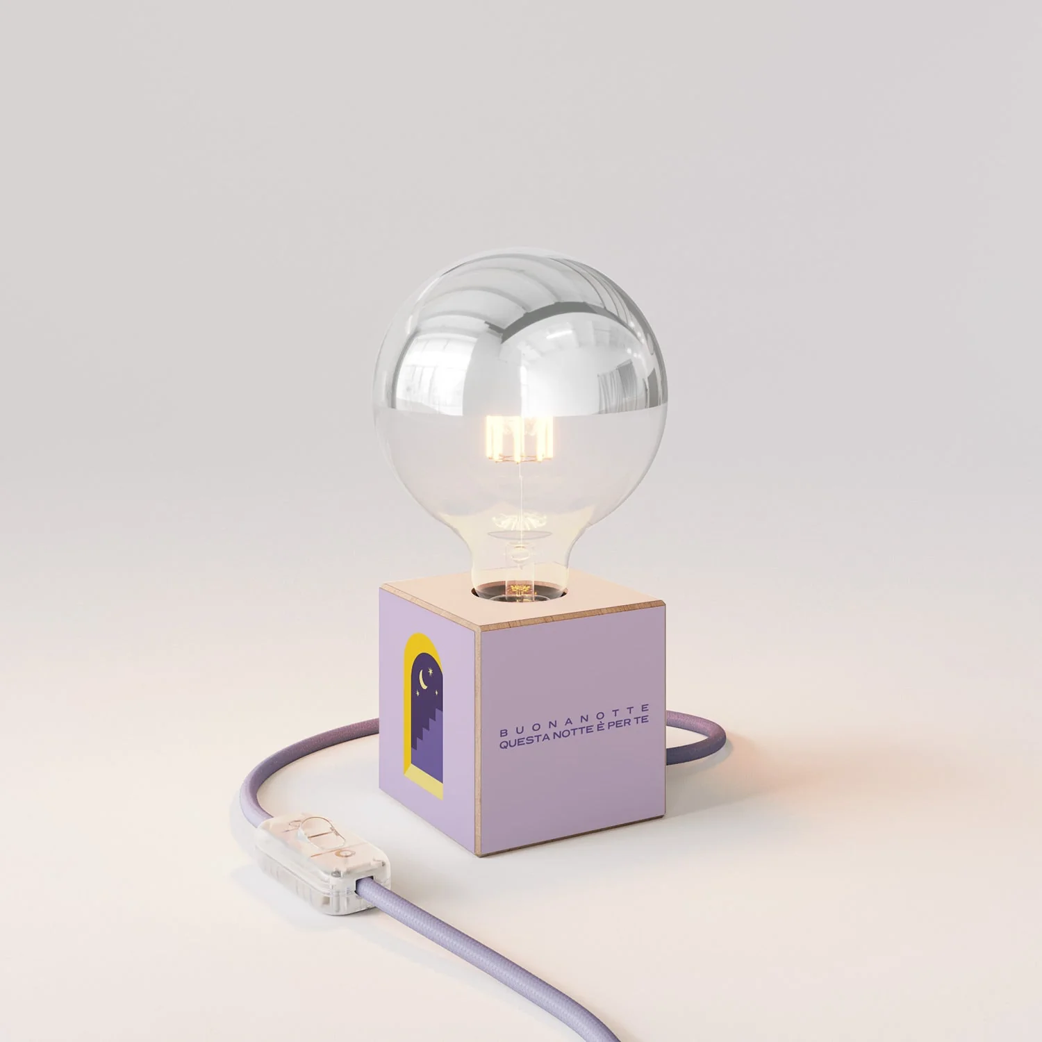 Cubetto table lamp "Buonanotte fiorellino" with half-silver globe light bulb - Santomanifesto